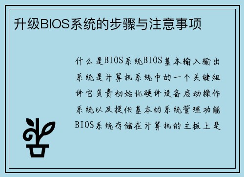 升级BIOS系统的步骤与注意事项